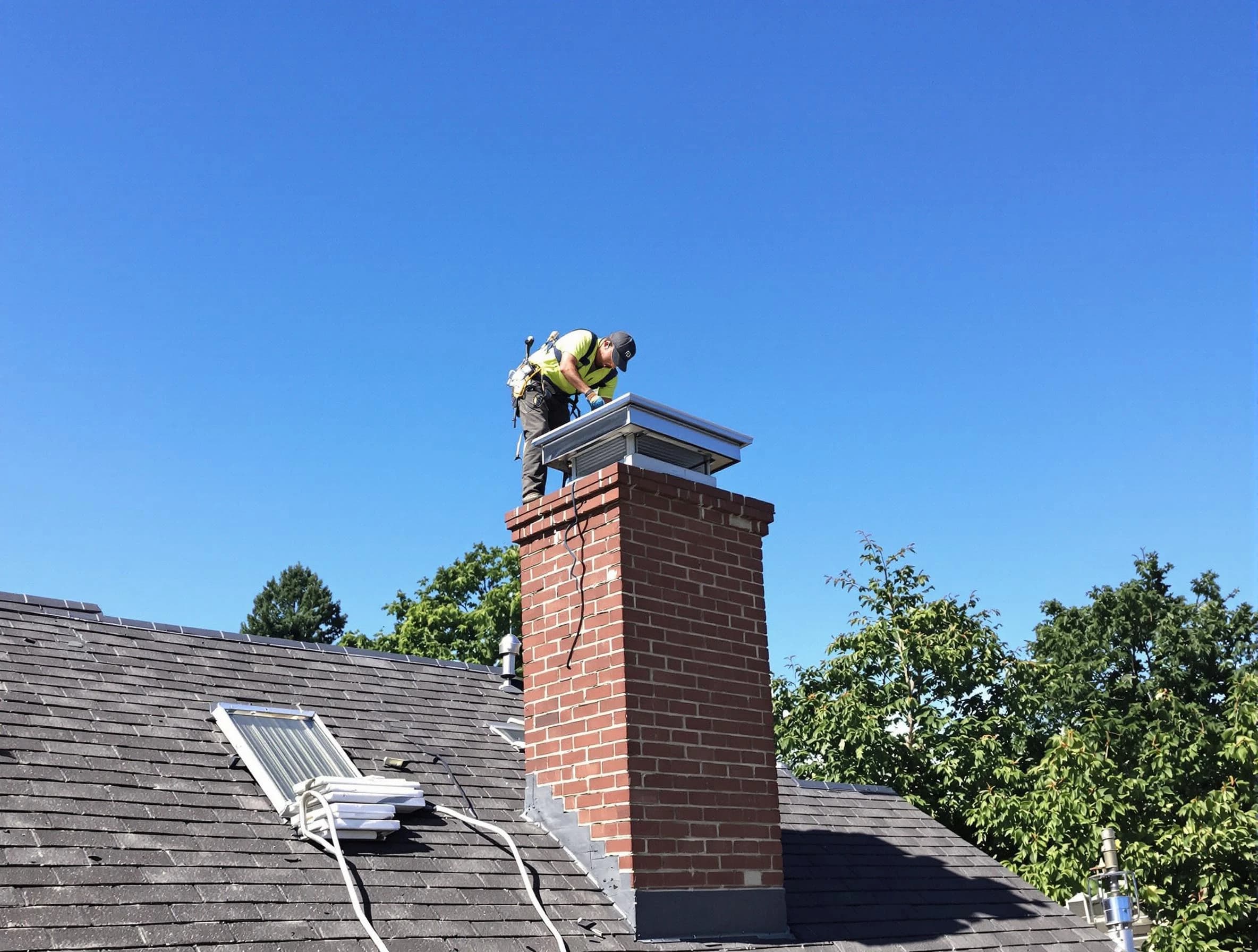 Kennesaw Chimney Sweep technician measuring a chimney cap in Kennesaw, GA