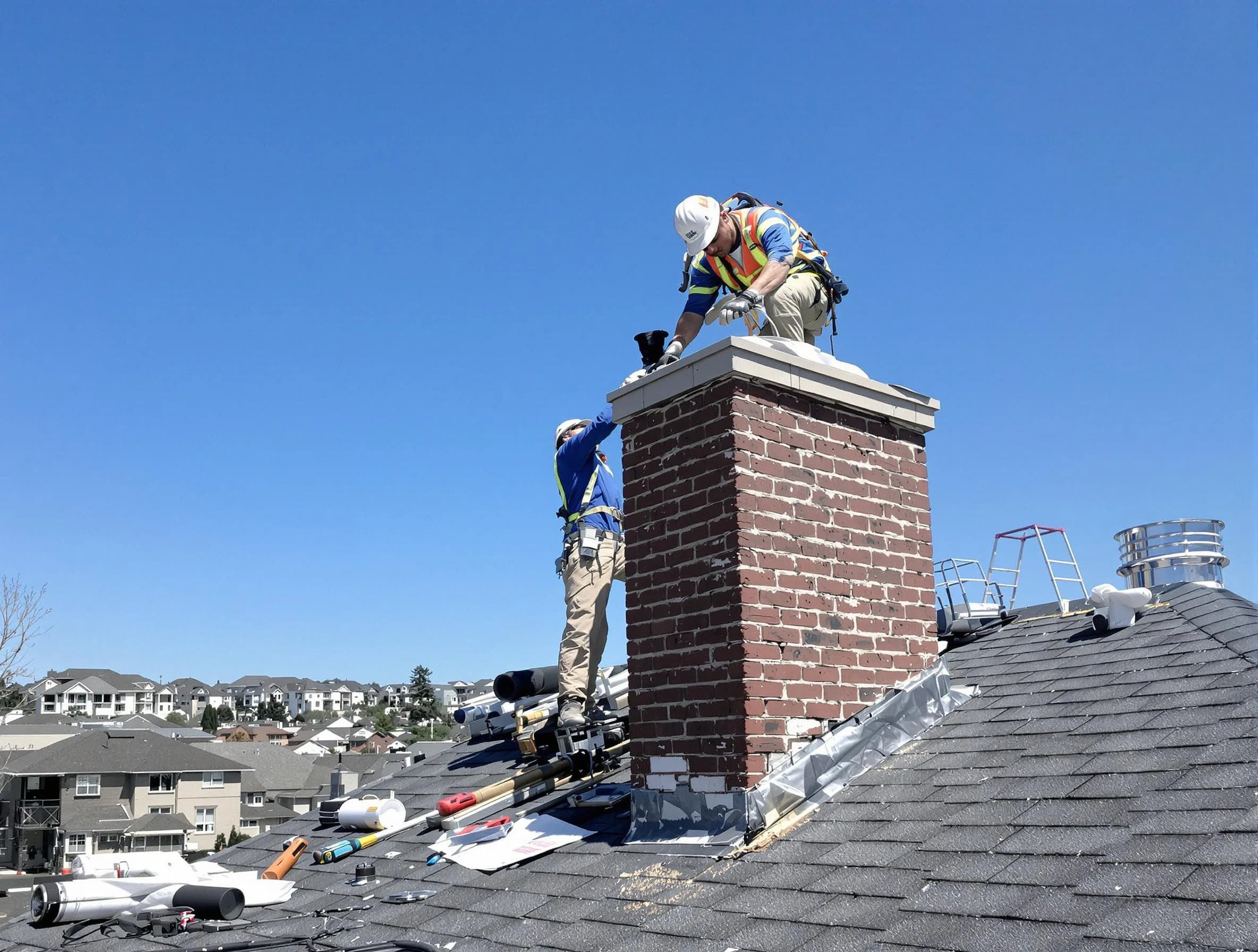 Kennesaw Chimney Sweep repairing a chimney crown in Kennesaw, GA
