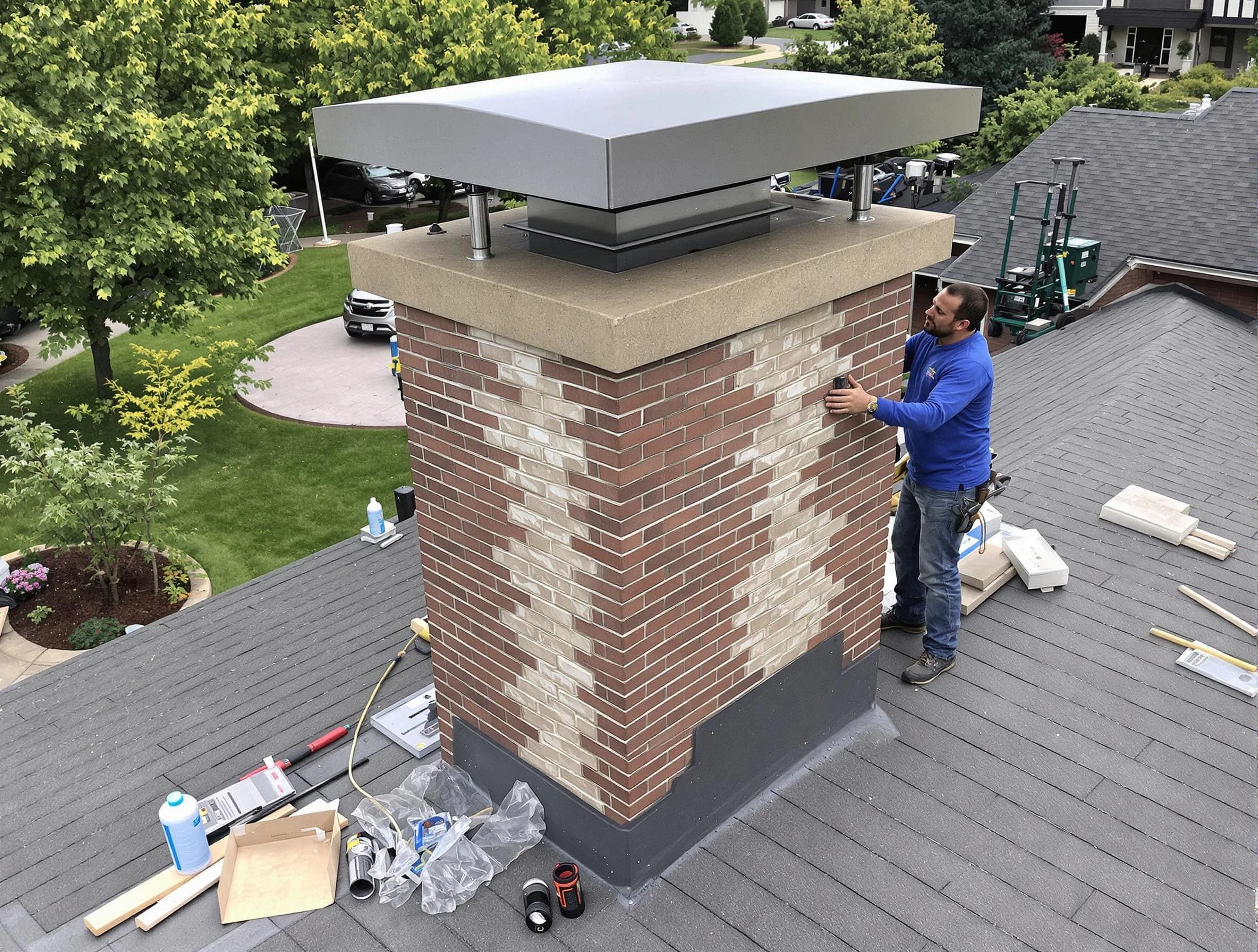 Kennesaw Chimney Sweep team working on a custom chimney remodel in Kennesaw, GA