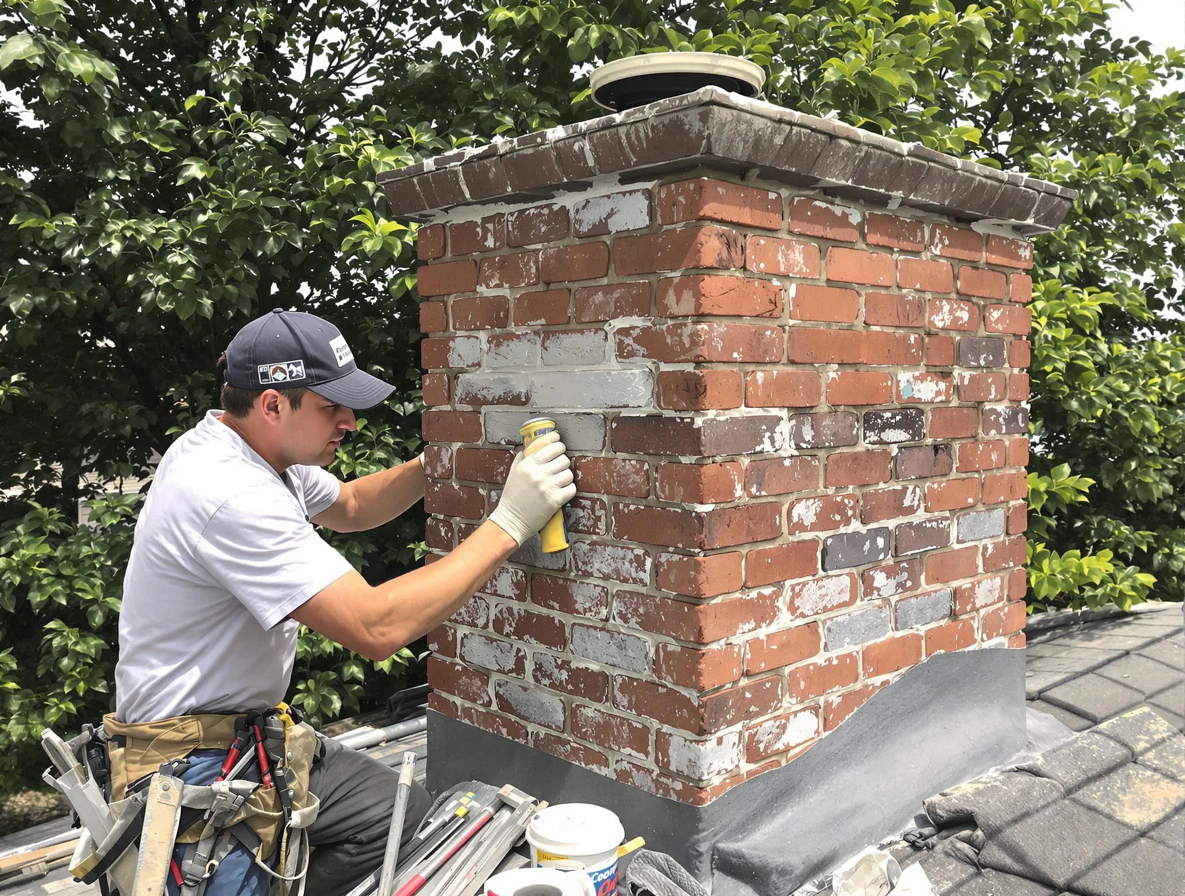 Kennesaw Chimney Sweep restoring an aging chimney in Kennesaw, GA