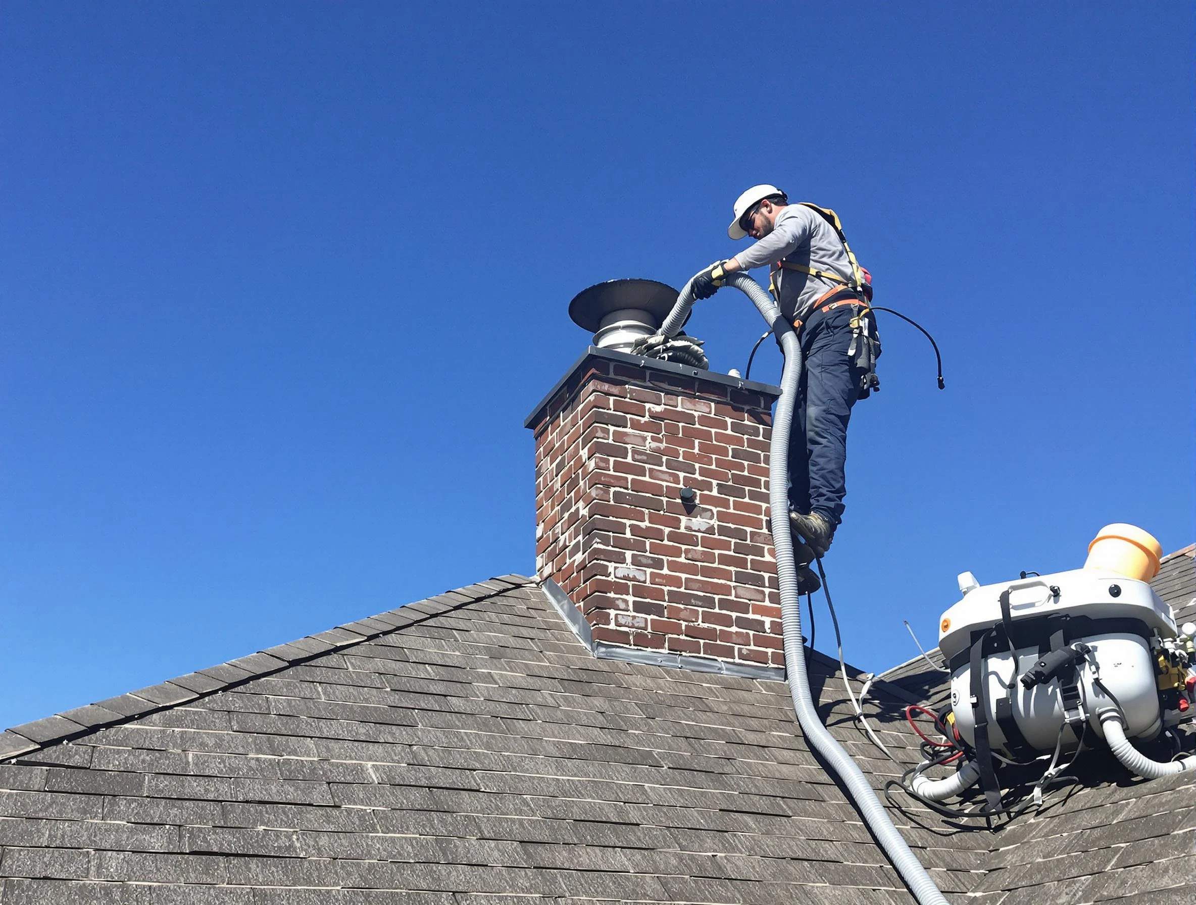 Dedicated Kennesaw Chimney Sweep team member cleaning a chimney in Kennesaw, GA