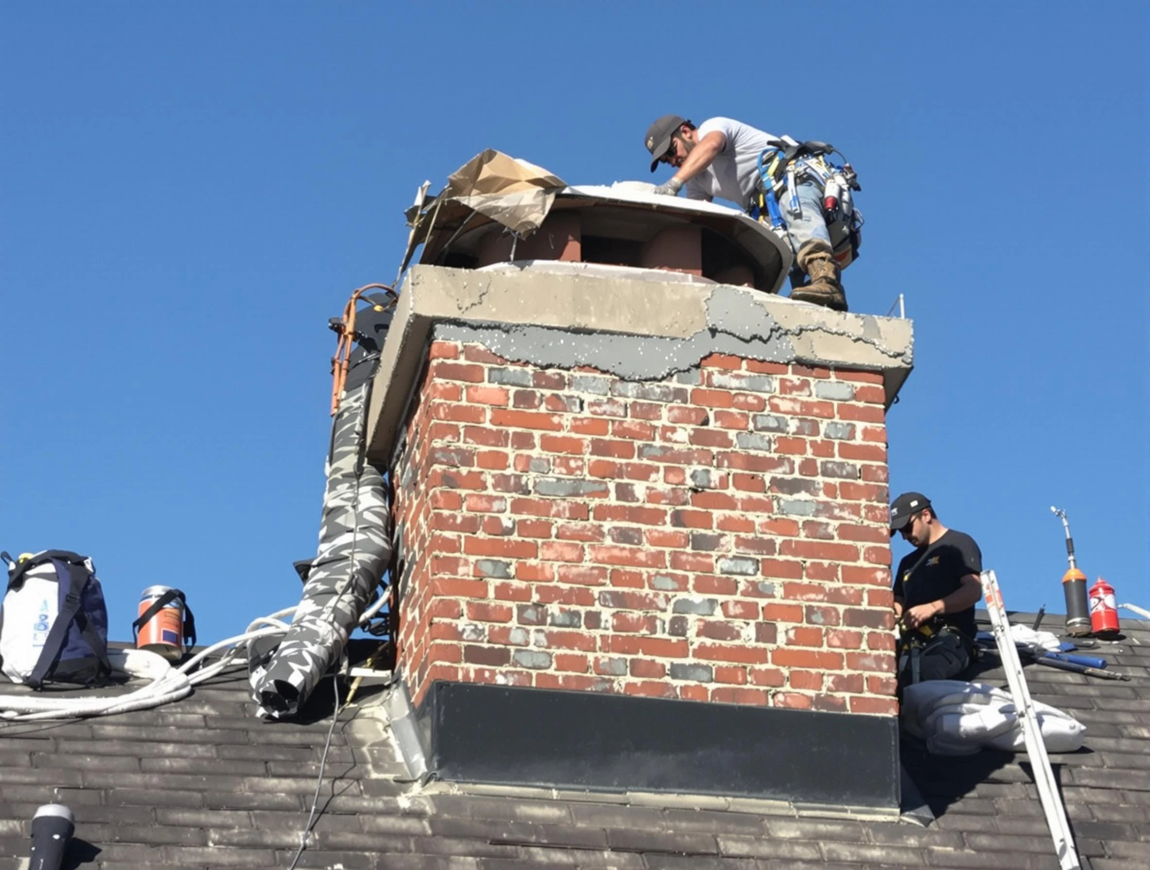 Kennesaw Chimney Sweep installing a custom chimney crown in Kennesaw, GA